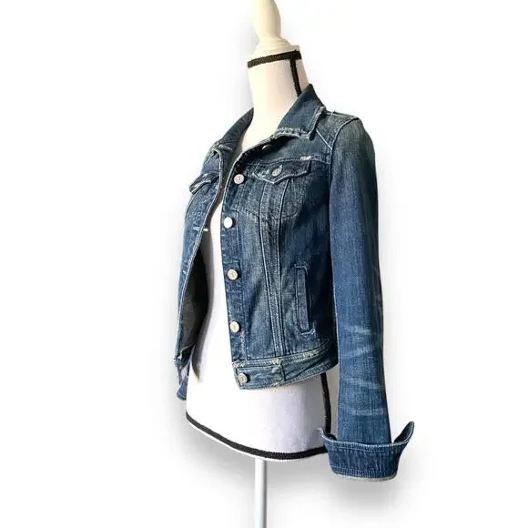 Anthropologie Pilcro Jean Jacket Sz XS Blue Vintage Wash Stretch Denim Trucker - Picture 5 of 12